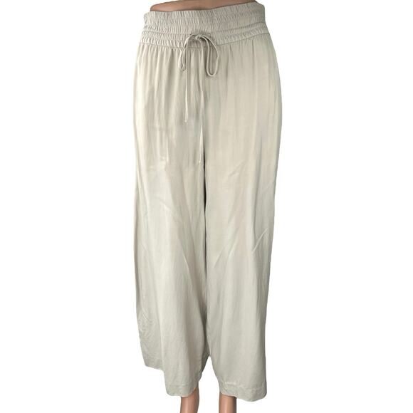 Zara Women's Gray High Waisted Drawstring Cropped Wide Leg Trouser Pants Size M - Picture 1 of 5